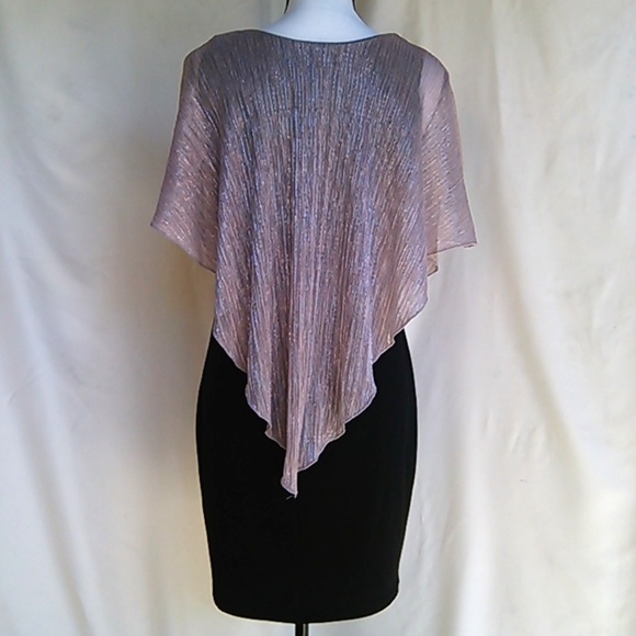 Black Sheath Pull Over Dress With Shimmery Pink Shawl Size 6 - Picture 6 of 9